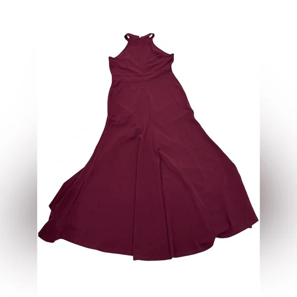 High Neck Sleeveless Burgundy Ruffle Hem Maxi Gown Size L - Picture 8 of 9